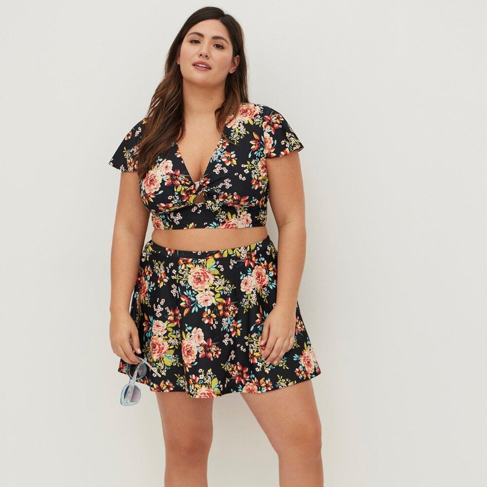 Torrid Flutter Sleeve Bikini with High-Rise Swim Skirt With Short Size 3 (22-24)